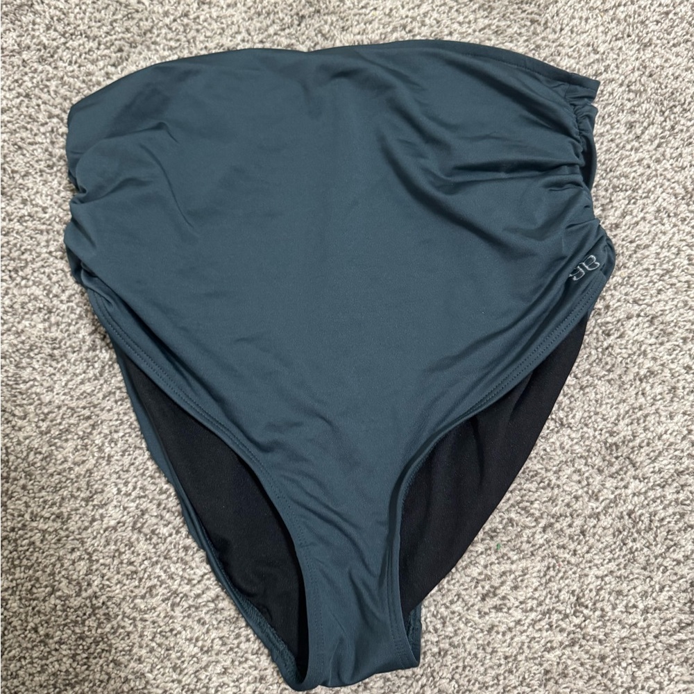 Albion Fit Steele Blue Ruched High-Waisted swim Bottom